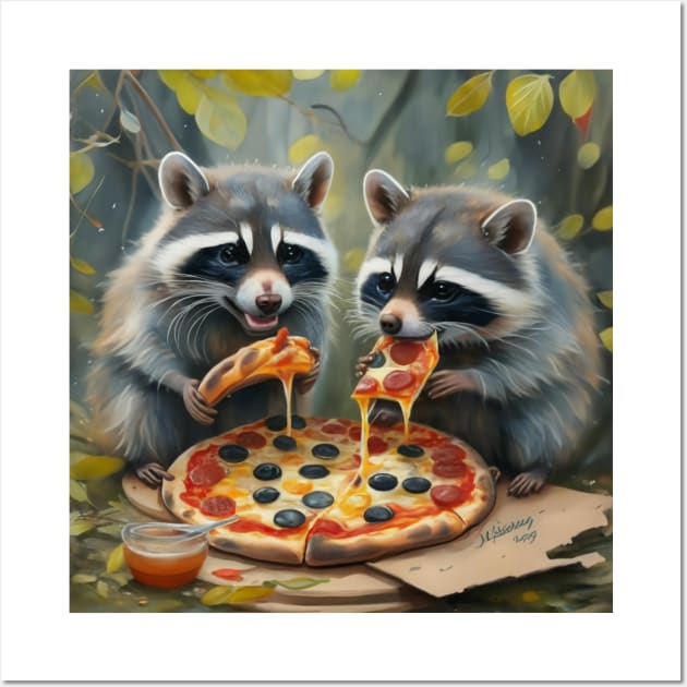 Raccoon funny gift raccoon eating pizza gift ideas Wall Art by WeLoveAnimals